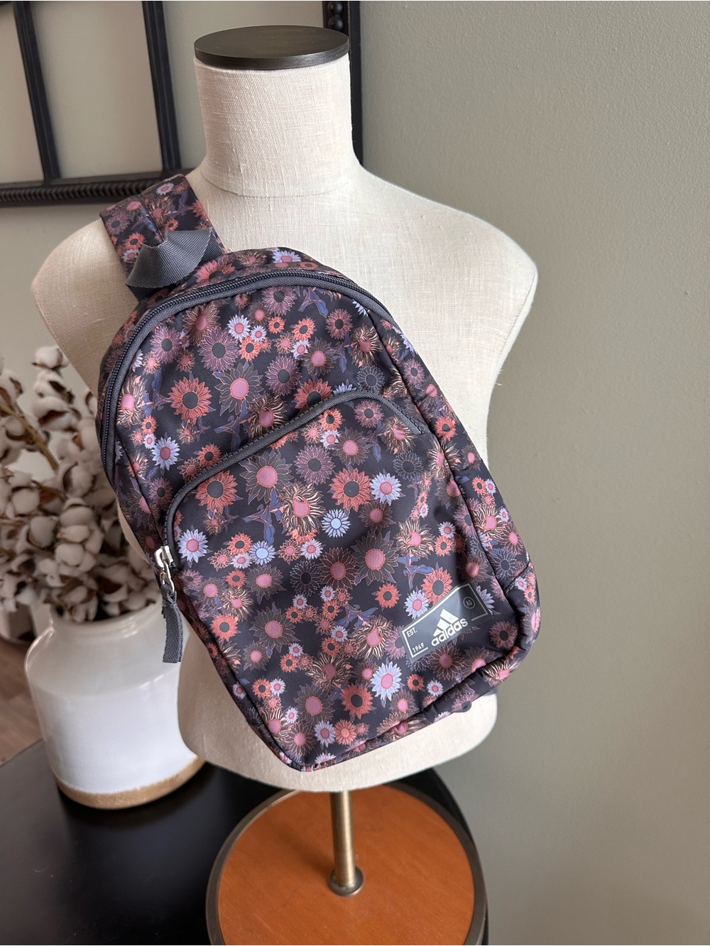adidas Black with a cute Floral Print Wipe-Clean Sling Pouch